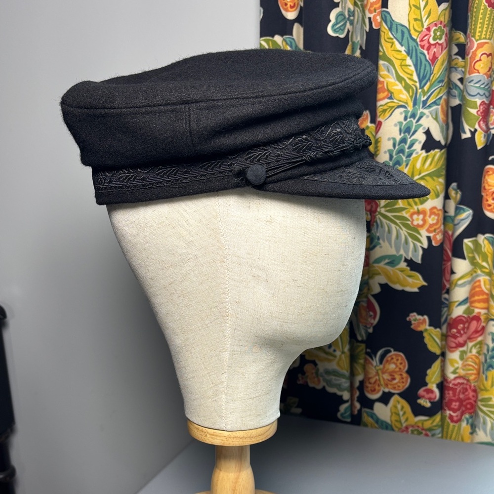 AEGEAN Greek Fisherman’s Cap Wool Nylon Blend Solid Black Greece 57 - 7 1/8